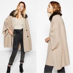 Zara Double Button Faux Fur Cape Poncho NWT Small